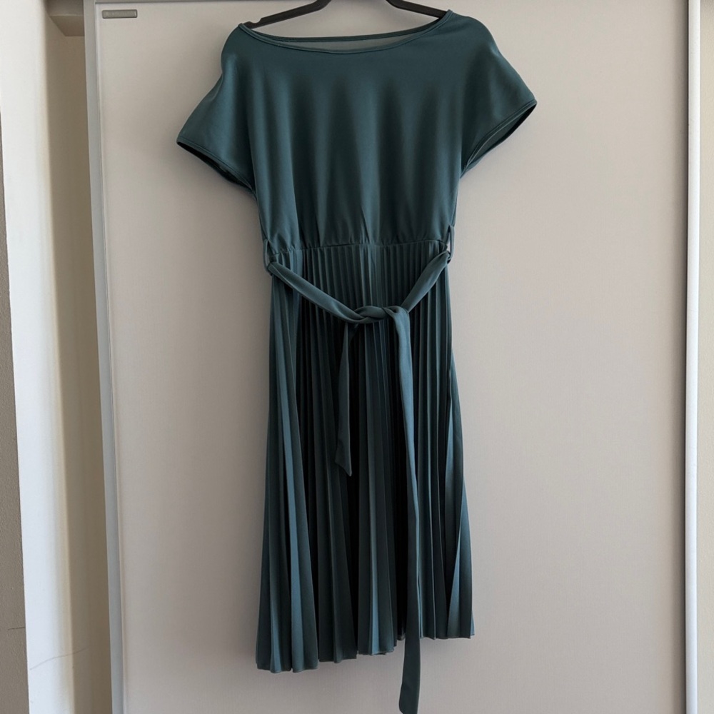 Chic Teal Midi Dress with Tie Waist